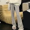Women Pants Knitted Contrast Striped Print Loose Wide Leg Drawstring Elastic Waist Baggy Soft Straight Fall Spring Long Trousers