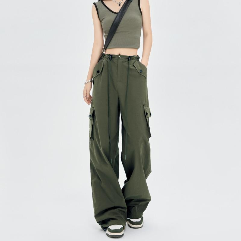 2024 Новые модные женские свободные брюки-карго весна-лето тонкие комбинезоны с карманами высокая талия широкие брюки прямые свободные спортивные брюки элегантные брюки 2391