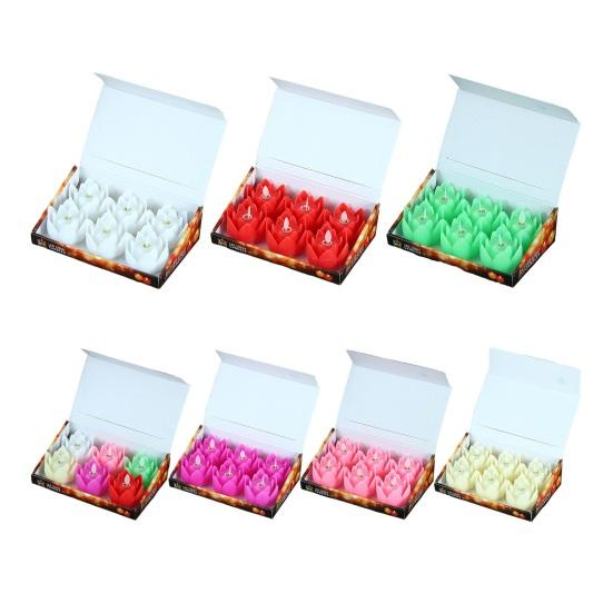 6 Pcs Diwali LED Lotus Candles Flameless Lotus Tea Light Battery Operated Flickering Buddhist Lamp for Home Desktop Centerpiece