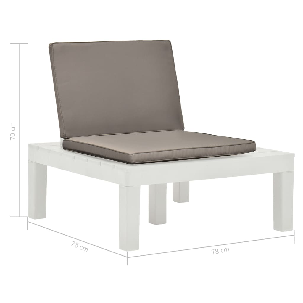 Garden Lounge Chair with Seat Cushion Plastic White