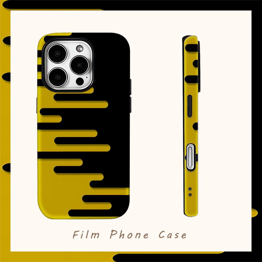 Black Yellow Minimal Lines Phone Case for IPhone 17AIR 16E 16 15 14 13 12 11 17 Pro Max Plus Double-layer Back Cover