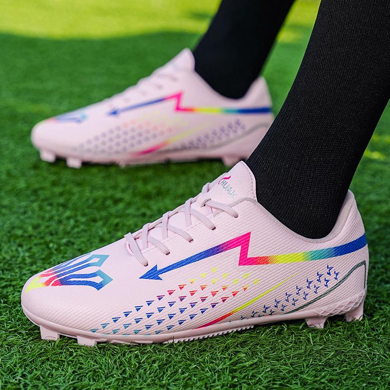 Fashion Pink Soccer Shoes Men Low-cut Lace-up Football Shoes Man Futsal Shoes Comfortable Outdoor Non-slip Men's Sports Sneakers