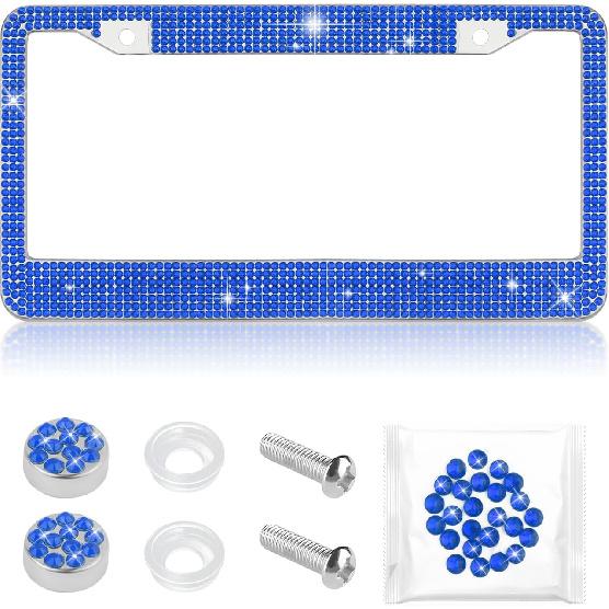 Bling Diamond License Plate Frame,Universal Stainless Steel License Plate Holder Fits U.S. Standard 2 Holes Model,Sparkle License Plate Frames Bling