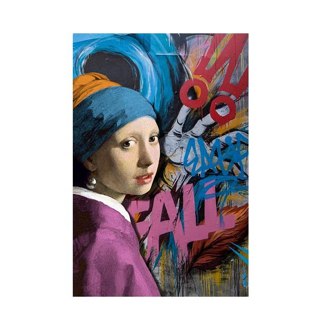 Девушки с жемчужными серьгами наносят маску на лицо. Забавные постеры, настенные художественные принты на холсте, знаменитые классические портреты.