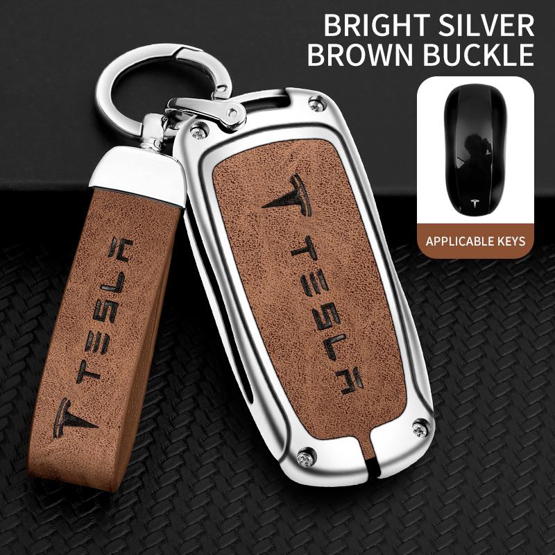 CSNK3 Zinc Alloy Car Fob Smart Remote Key Case Cover Holder For Tesla Model 3 Model S Model Y Model X Protector Keychain Accessories