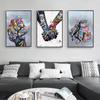 Абстрактное ручное полотно Настенное искусство Живопись Граффити Уличное Поп-арт Любовь Постеры и Принт Картина Современная Гостиная Домашнее Украшение
