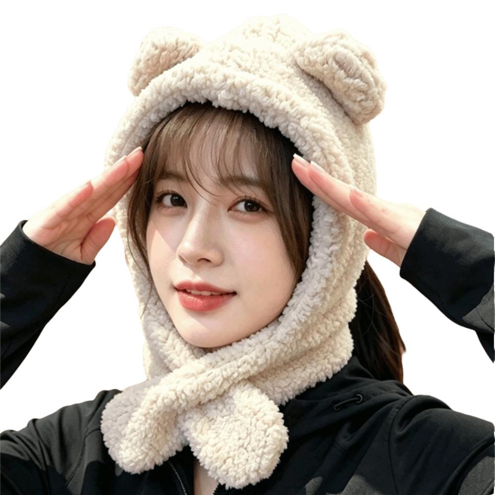 Winter 2-in-1 Cap Scarf Set Warm Neck Warmer Hat Cute Integrated Cap Scarf  Outdoor