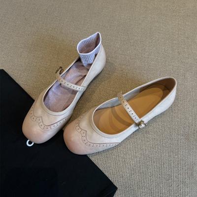 Резные туфли Мэри Джейн из маленькой кожи, с круглым носком, ремешком с пряжкой на один ремешок, нежные, на плоской подошве, женские