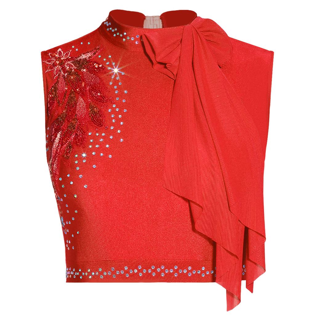 Женский современный танцевальный кроп-топ с пайетками, вышивкой, декором в виде банта, без рукавов, с вырезом на спине, танцевальная одежда