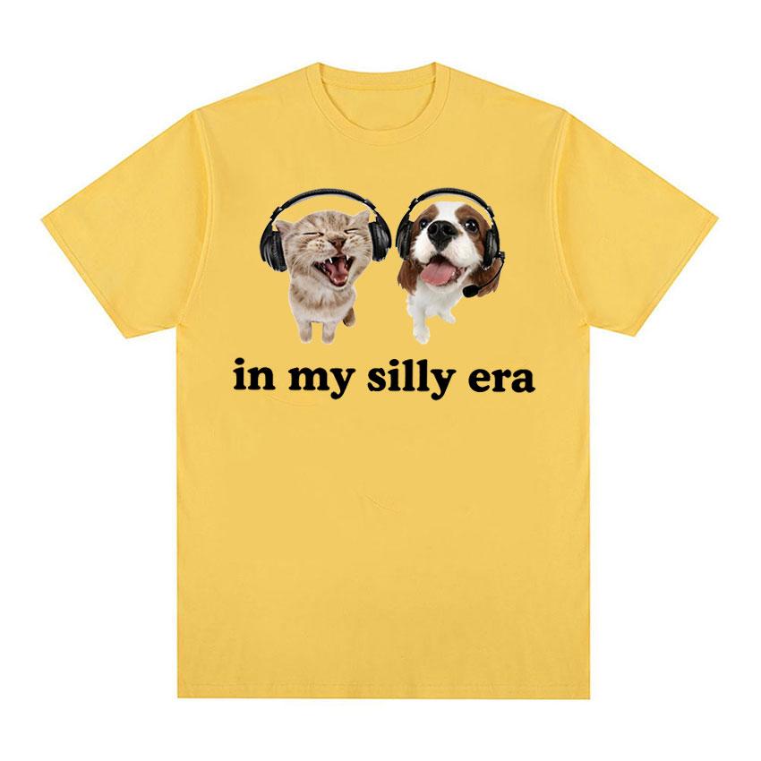 Футболка Lover Cat Dog in My Silly Era, забавная футболка с мемами для мужчин и женщин, модные футболки высокого качества с круглым вырезом, повседневная хлопковая футболка большого размера