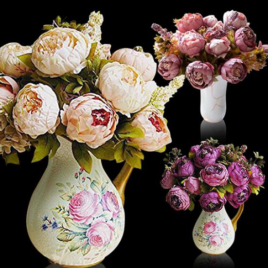 8 Heads Vintage Artificial Peony Flower Wedding Party Home Room Decoration Gift
