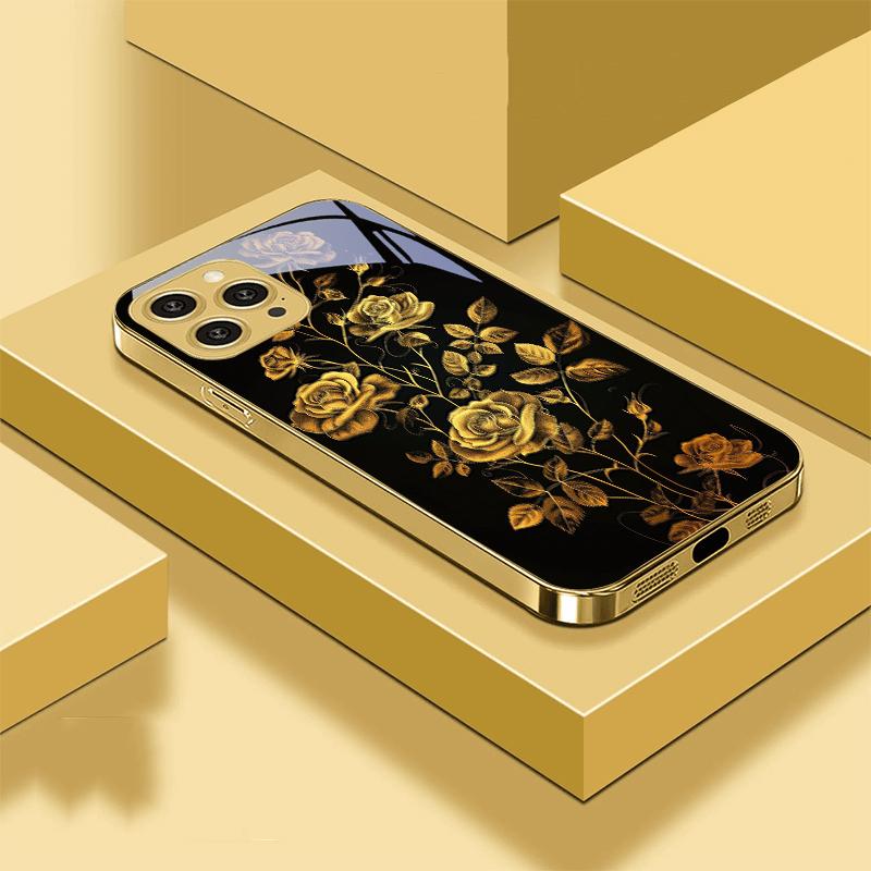 Золотые розы Чехол для телефона из закаленного стекла для iPhone 16 Pro Max 15 P Ro 14 M Ax 13 Plus 12 Mini 11 XS Max XR