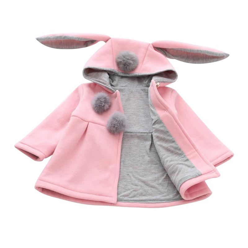 Зимнее пальто для девочек, хлопковая куртка с милыми кроличьими ушками и капюшоном для детей, теплая верхняя одежда на пуговицах для девочек, ветровка, зимняя одежда
