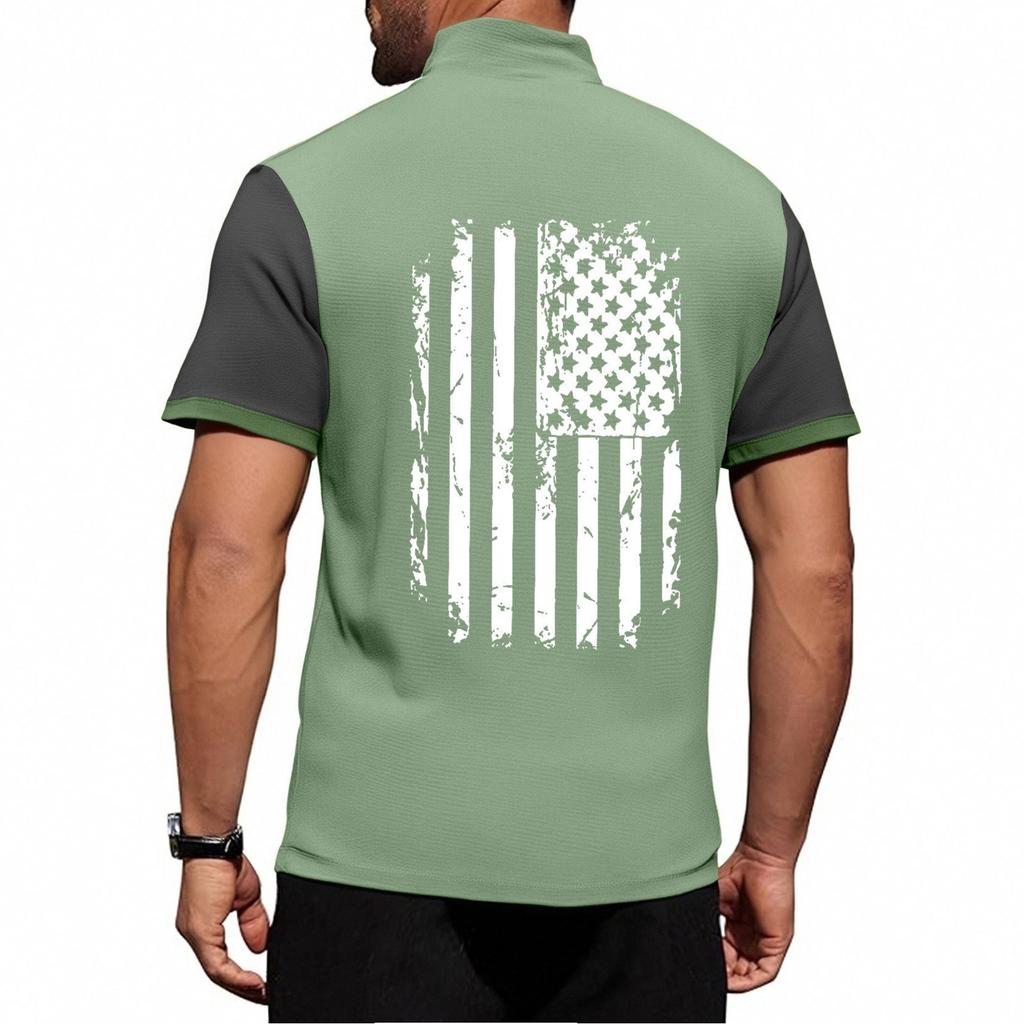 Летняя новинка для мужчин, повседневная рубашка с воротником-стойкой и короткими рукавами, подходящая по цвету, с полумолнией