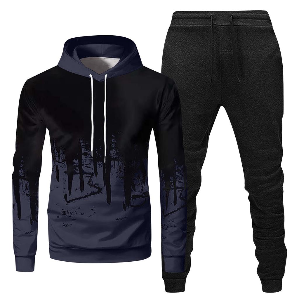 Mens Hooded Sports Tracksuit Unisex Two-Piece Running Outfits Long Sleeve Pullover Hoodies Sweatshirt+Sweatpants Set