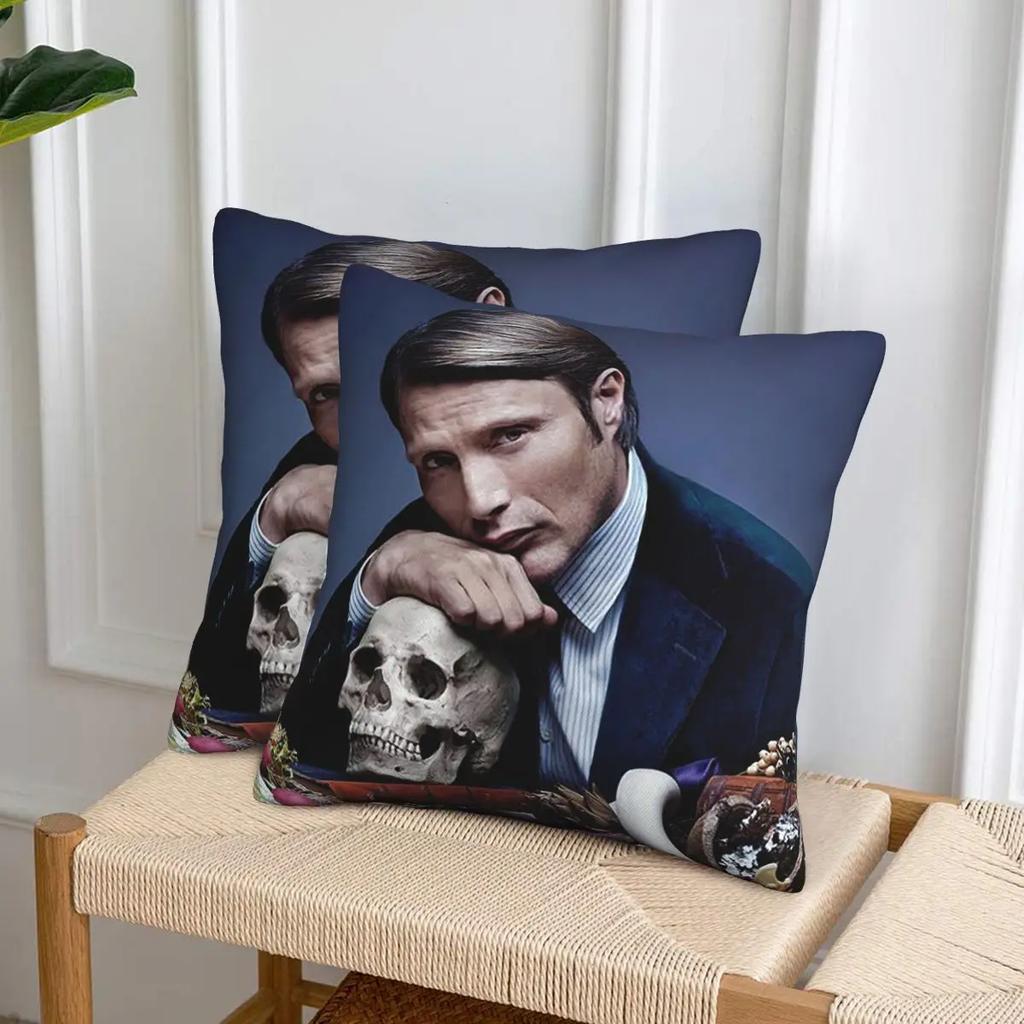 Hannibal Mads Mikkelsen Horror Movie Merch 2 Pcs Square Pillowcase Pillow Cover Cushion Throw Pillow For Home Bedroom
