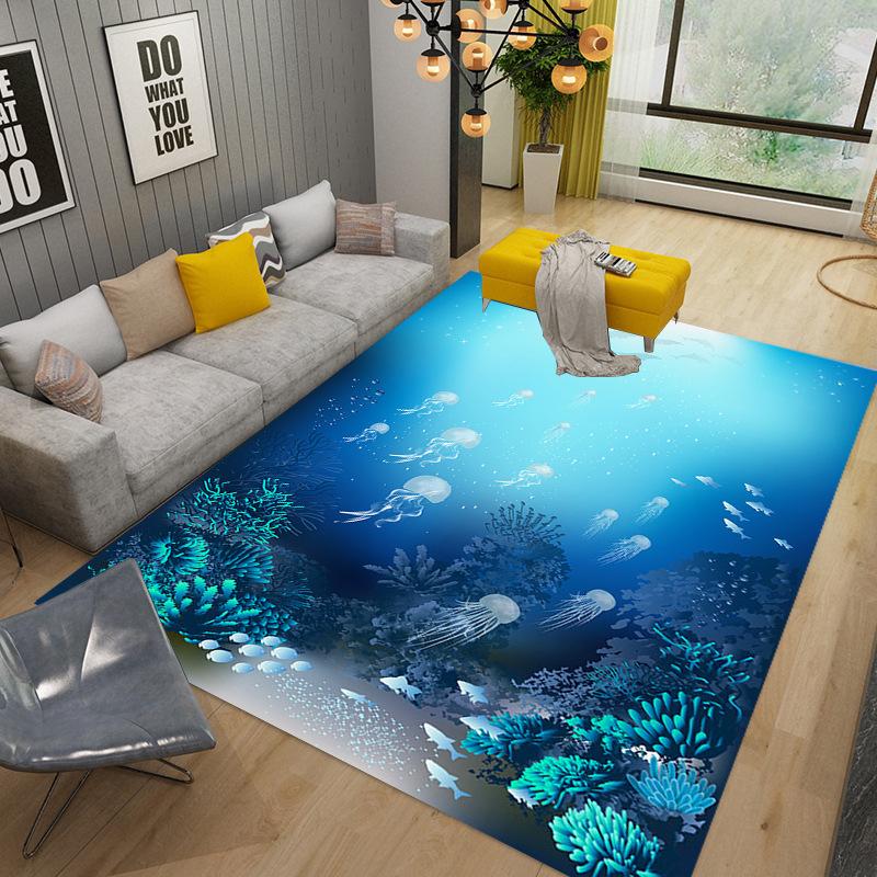 3D иллюзия морского дна, подводный мир, коврик с дельфином и акулой, коврик для гостиной, спальни, дивана, коврик, нескользящий напольный коврик