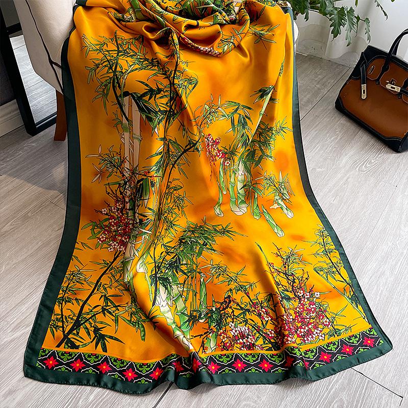 Women Popular 180X90CM Print Silk Scarves Satin Shawls Female Letter Beach Lady Towel Fashion Long Bandanna Foulard Wrap Muffler