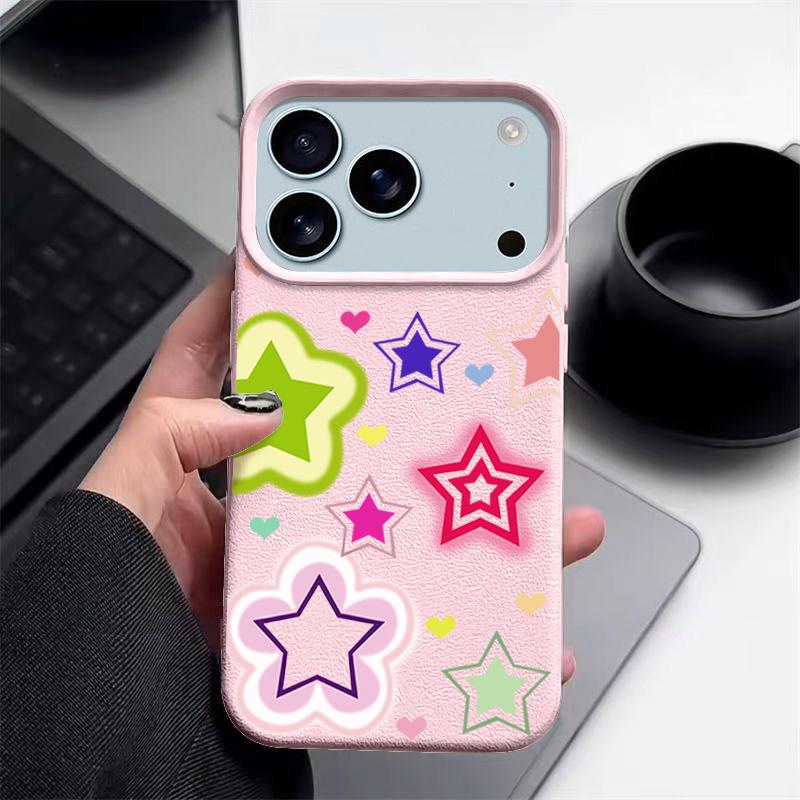 Для чехла iPhone 17 Pro Max Роскошный смешанный красочный узор Звезды Кожаная текстура Силиконовая накладка Для iPhone 16 Pro Max 15 14 13 12 11 16E Air