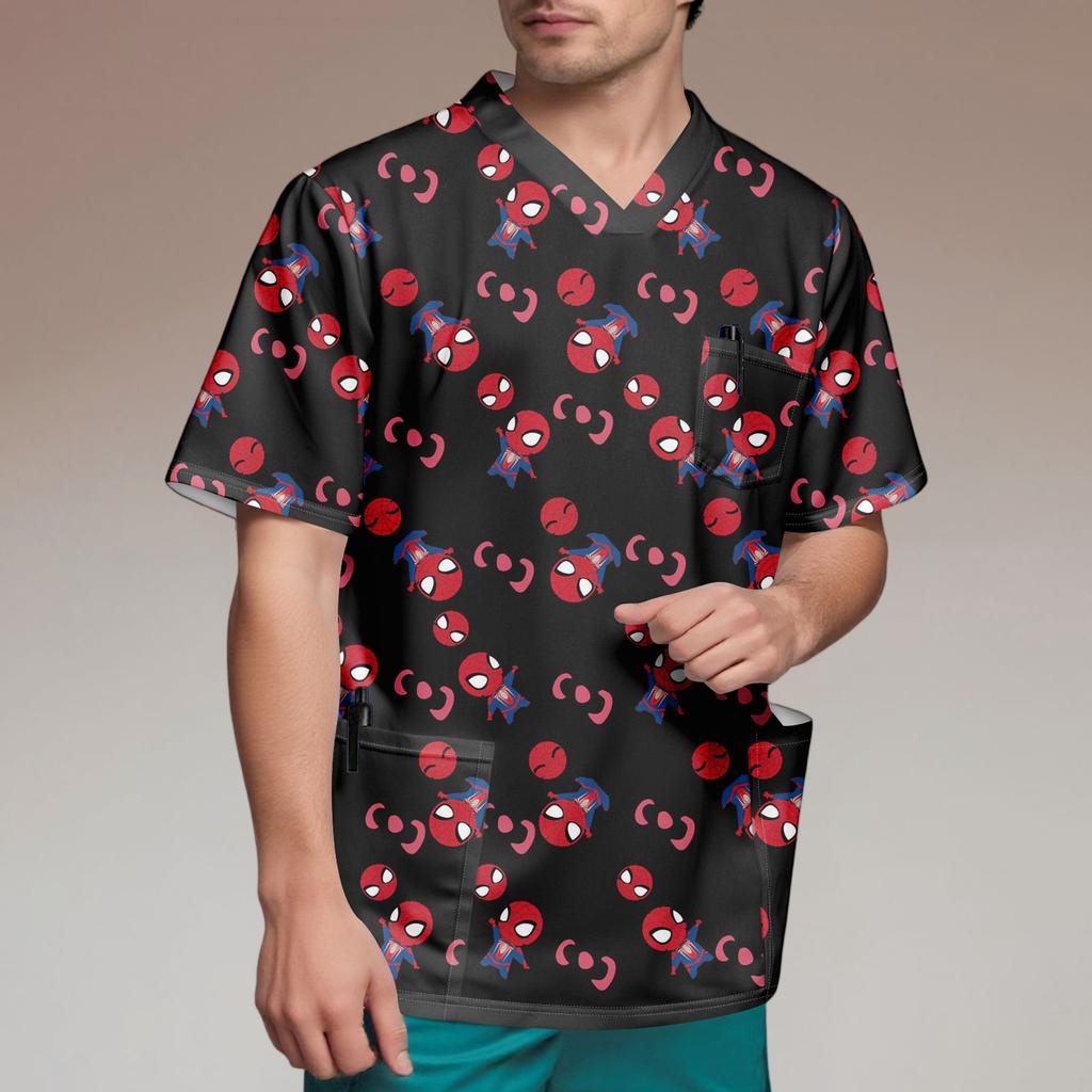 Мужской топ с коротким рукавом и V-образным вырезом с принтом нагрудного кармана