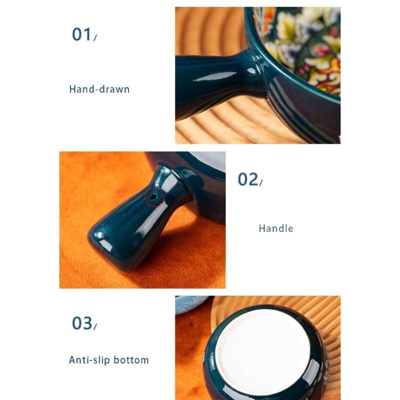 Bohemians Ceramic Handled Soup Bowl Serving Bowl Suitable for Oven and Microwave Safe Use Easy Cleaning Dishwasher Safe