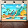 Summer pool party friends gathering decoration background slide seaside beach coconut tree photo studio photography background