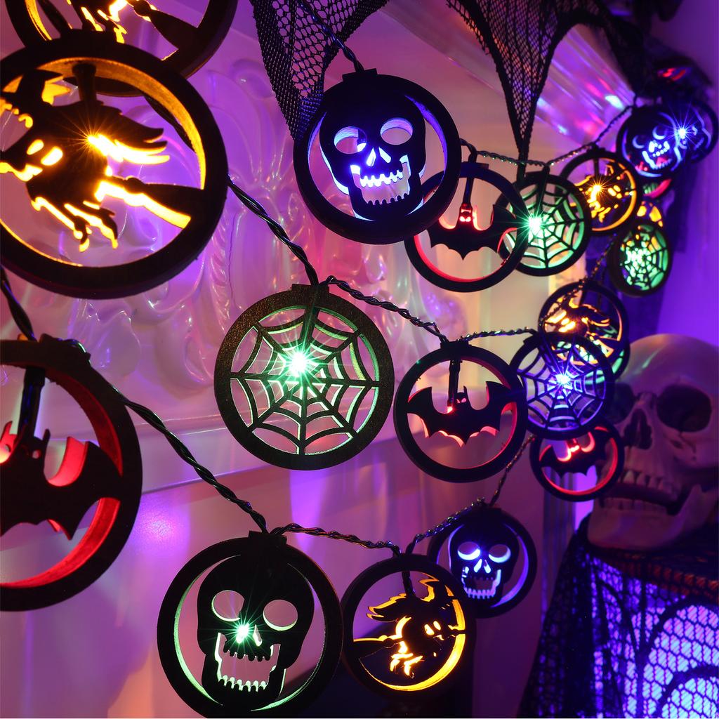 Светодиодные пауки на Хэллоуин, паутина, скелет летучей мыши, гирлянда ведьмы, украшение на батарейке