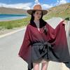 Vacation Style Scarf Thickened Warm Large Shawl Belt Cape Outside Travel Gradual Change Color Woven Shawl