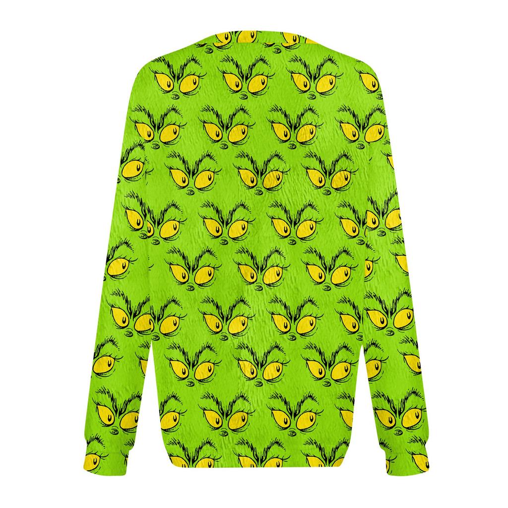 Women's Fashion Round Neck Pullover Top Long Sleeve Tee Christmas Printed Sweatshirt