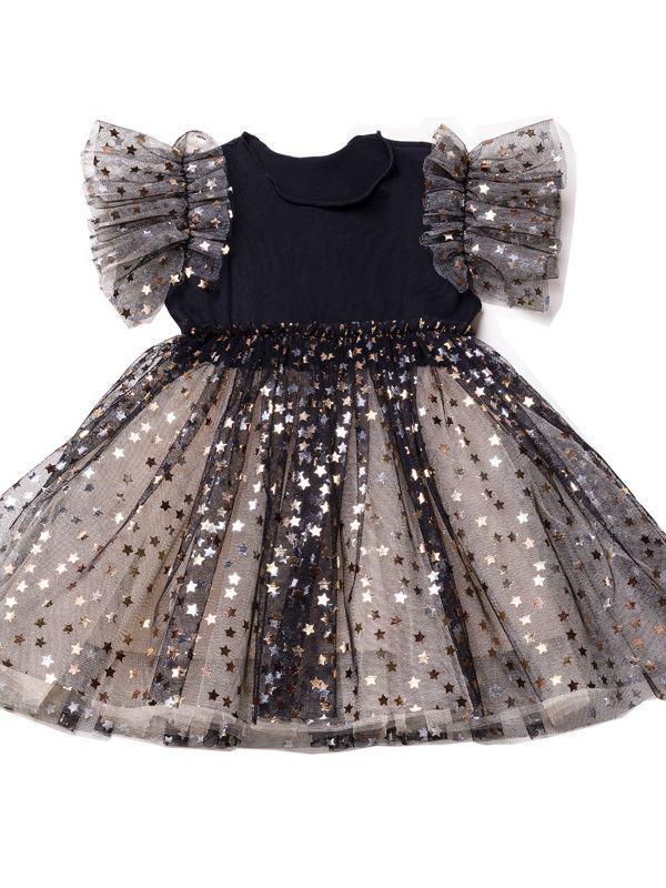 2024 Spring/Summer Girls' Sequin Mesh Princess Dress - Korean-Style Elegant Puffy Skirt
