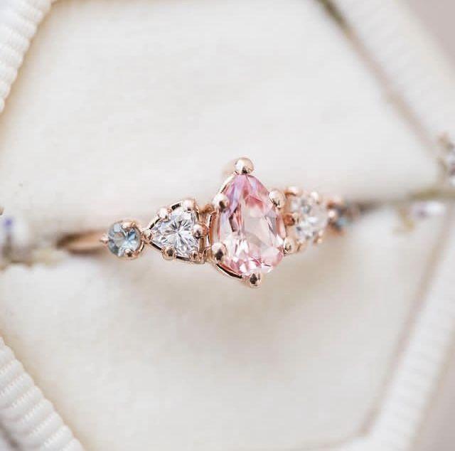European and American New Fashion Flower Shape Pink Zircon Inlaid Personality Fresh and Versatile Women's Ring