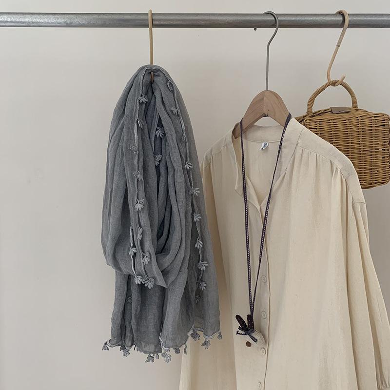 New Artistic Style Texture Pendant Cotton and Hemp Scarf Winter Warm Shawl Neck