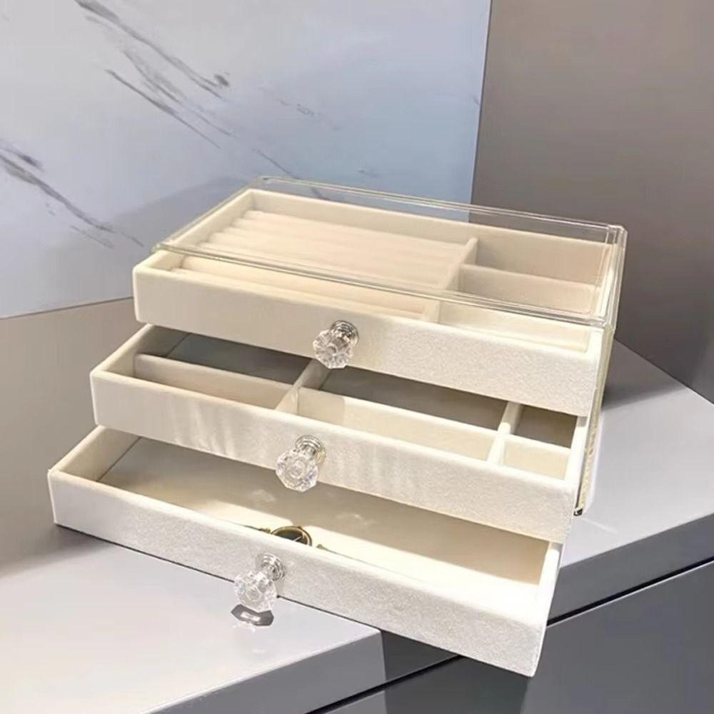 High-Capacity Drawer Storage Box Transparent Earrings Necklaces Storage Desktop Use