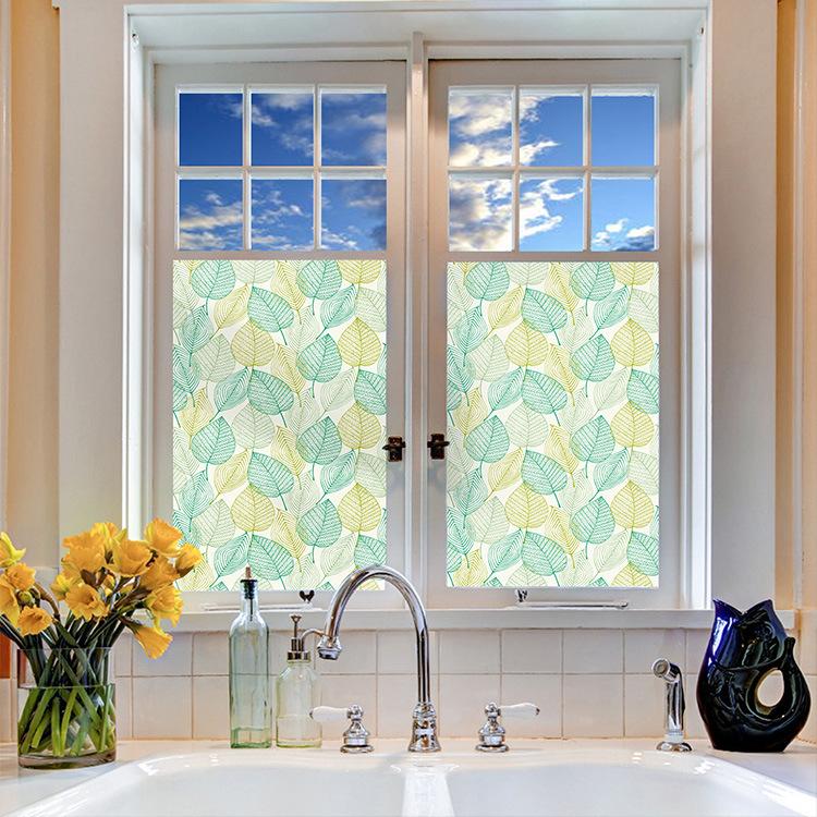 Оконная пленка с зелеными листьями, статическая липкая неклейкая пленка, витражная виниловая пленка, солнцезащитная наклейка на окно, украшение