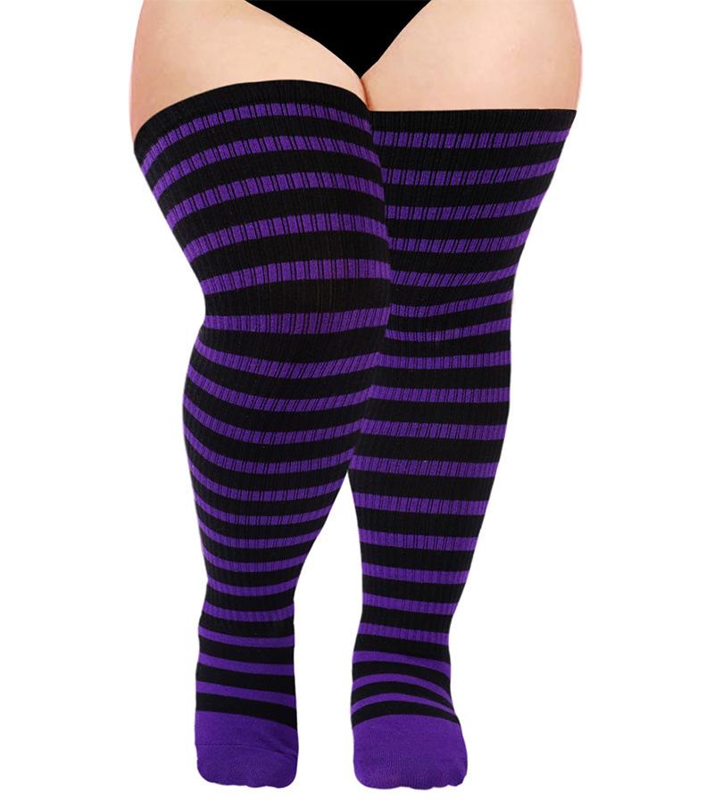 Полосатые компрессионные гольфы выше колена большого размера - Очень толстые для Хэллоуина, осени, зимы и Рождества
