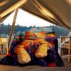1pc Lavender Field Cat Print Outdoor Soft Polyester Flannel Throw Blanket Versatile for All Seasons , Soft , Cozy , Warm All Season Quilted Throw ,