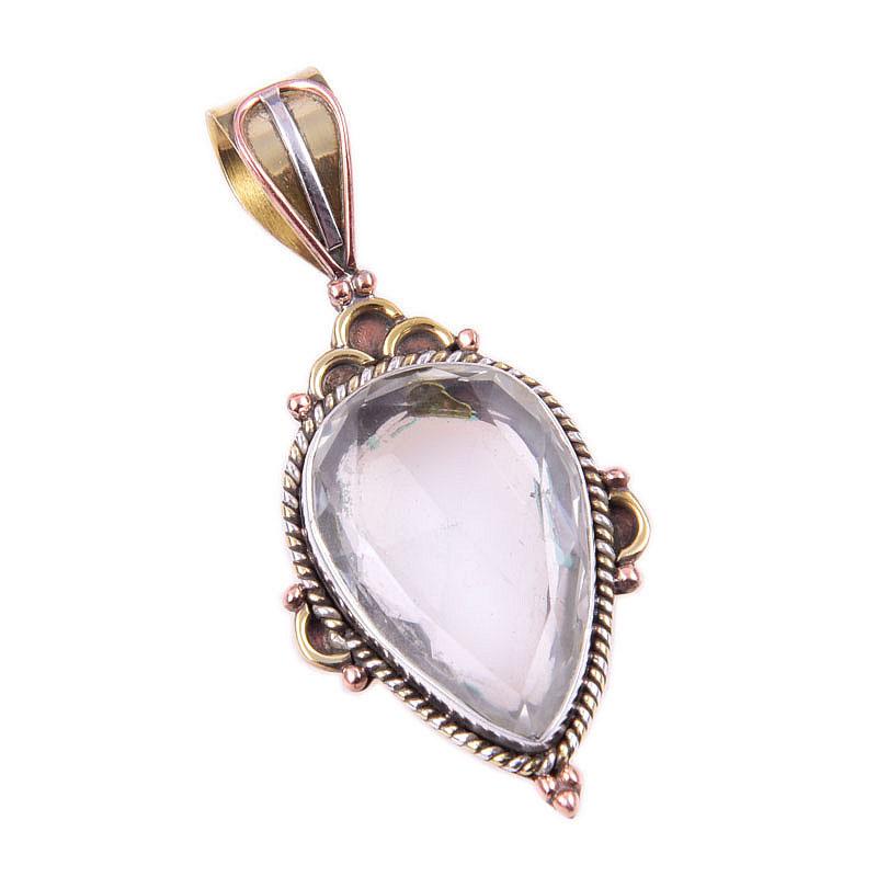 Натуральный кристалл кварца 925 пробы, стерлинговое серебро, подарочный двухцветный кулон 1,75 дюйма e7p68