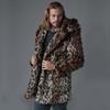 Autumn and Winter New Men's Fur Coat Leopard Pattern Mid Length Coat Men's Warm and Thickened Windbreaker Casual