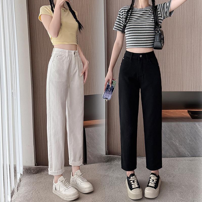 Small high-waisted jeans women's spring and summer loose and thin eight or nine-point straight dad pants