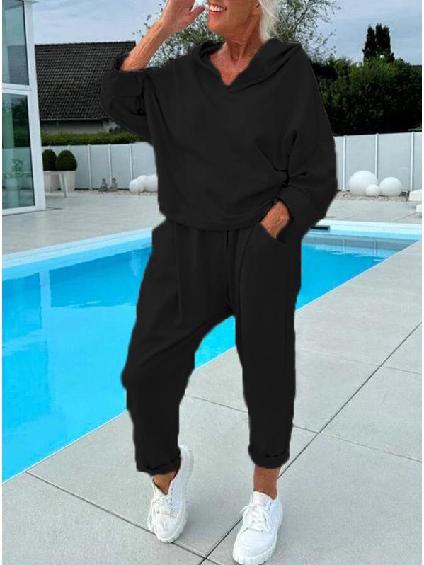 Осенний женский однотонный худи с капюшоном и брюки