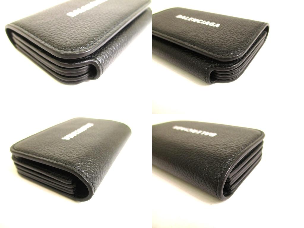 Authentic BALENCIAGA Black Leather Card Holder Accordeon Hold #9698 Refurbished
