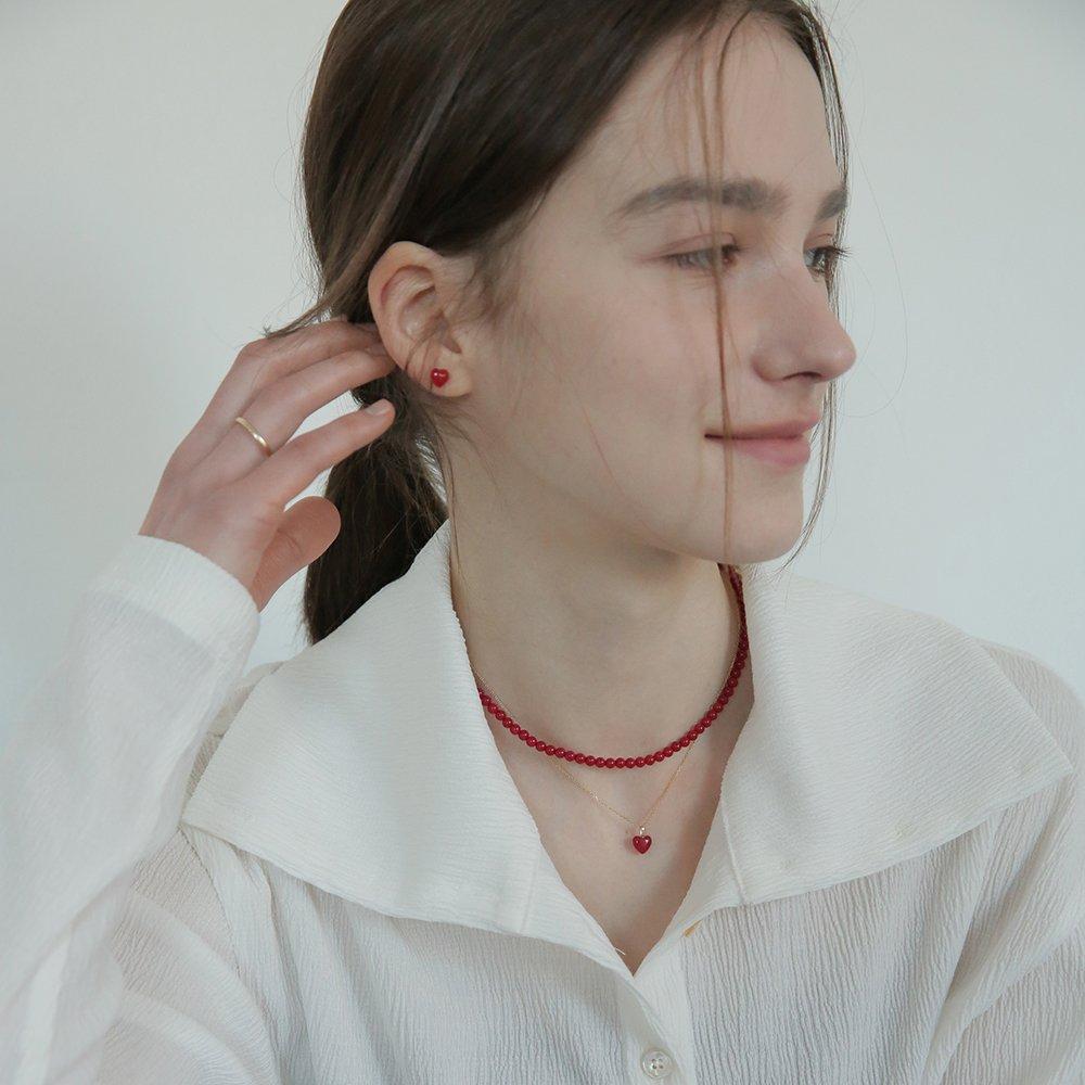 [Modernlike] Silver 925 Coral Red Pearl Necklace 4mm