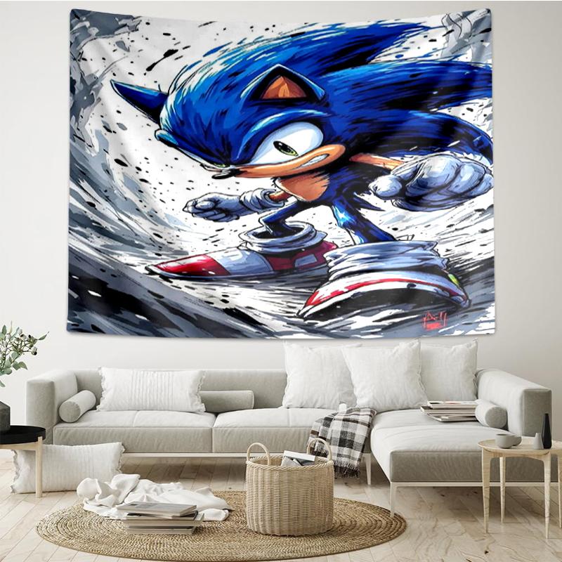 Sonic Print Tapestry, Backdrop, Easy Setup, Ideal for Bedroom, Office & Living Room, with Aesthetic Wall Hanging Decor.