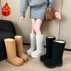 Широкие Зимние Снежные Сапоги Новинка Круглый Носок Замша Плюш Теплые На Платформе Блок Каблук Высокие Сапоги