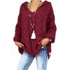 Women's Autumn and Winter Knitted Thickened Twist V-Neck Hooded Loose Sweater