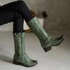 Gothic Round Toe Cool Winter Olive Army Green Womans Shoes Combat Boots Zipper Mid-calf Women Riding Equestrian Boots