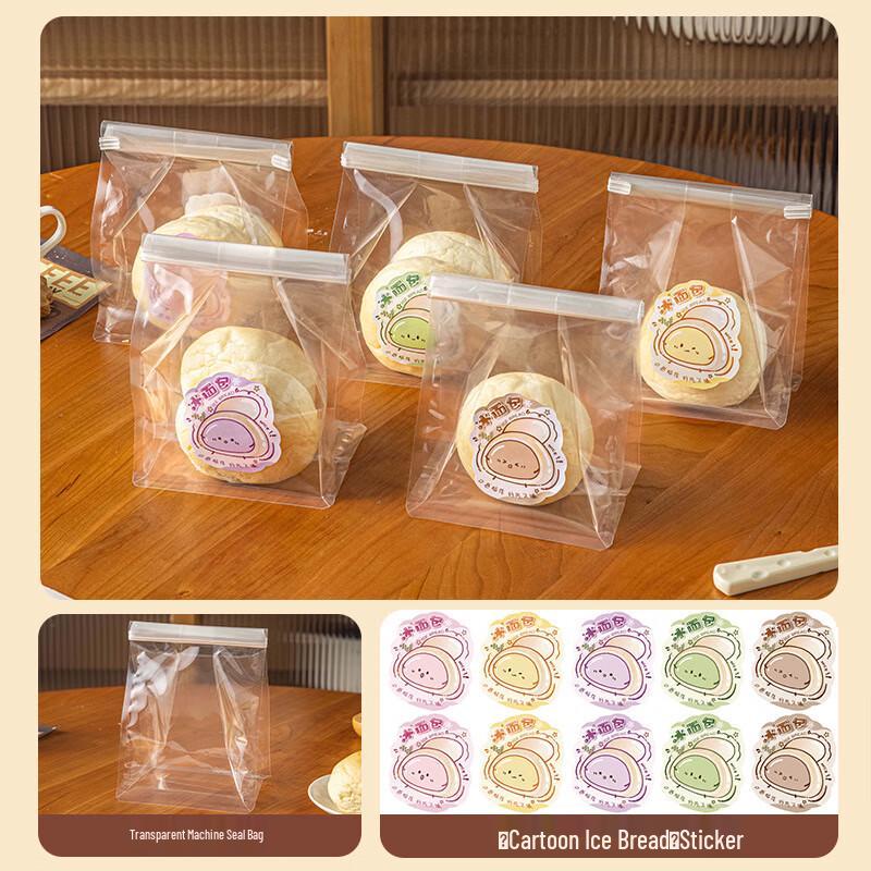 Transparent Ice Bread Packaging Bags with Stickers