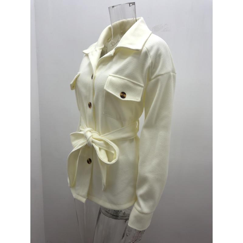 Autumn and Winter Women's Long-sleeved Temperament Solid Colour Lapel Button Tie Tweed Jacket