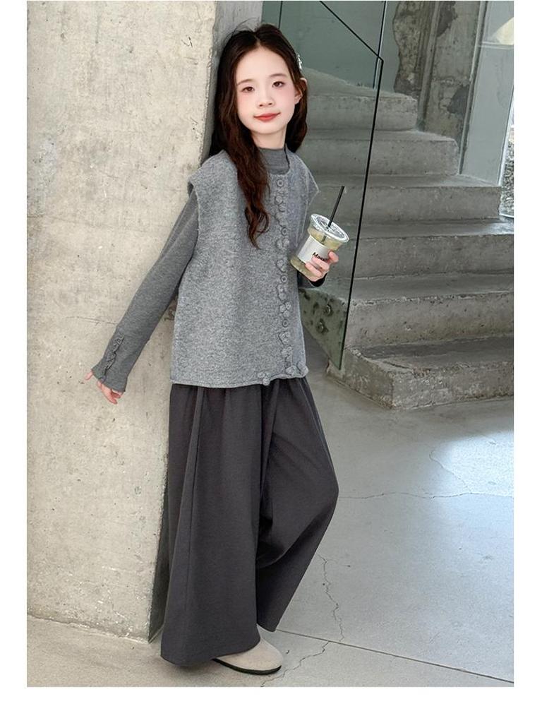 Девочки Корейский Стиль Комплект из Трех Вещей Осенняя Мода 2025 – Стильный Повседневный Наряд для Старших Девочек