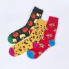 1 Pair Animal Collection Wolf and Leopard Pattern Men's Mid Calf Socks Trendy Street Fashion Suit In All Seasons Wearing